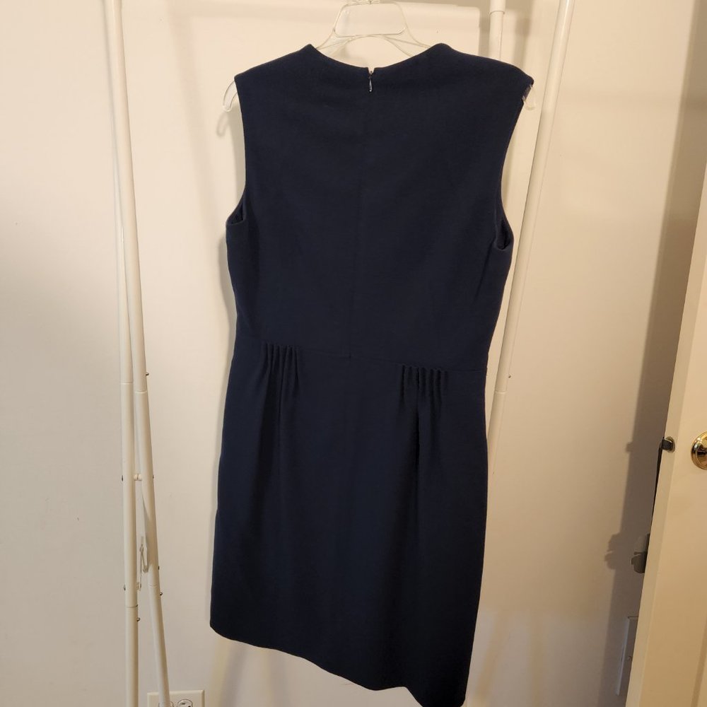 Tahari | Navy Blue Sleeveless Lined Dress with A-Line Ruching Waist Detail, Sz 8 - Picture 5 of 8